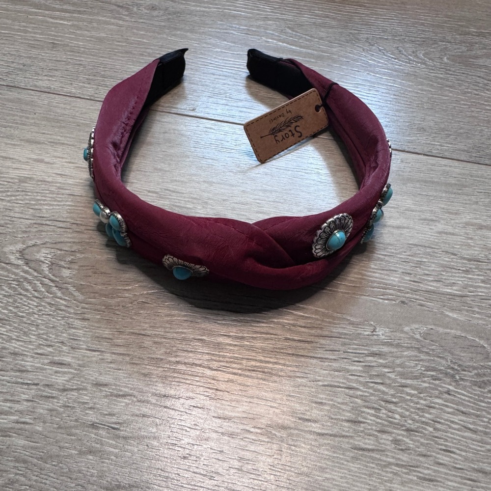 Story by Davinci Red Turquoise Concho‎ Headband Top Knot Western Boho BG104 NWT